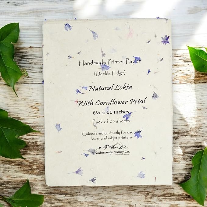 Handmade Lokta Laser and Inkjet Printer Paper with Deckle Edge 8.5x11 Inch Vintage Decorative Specialty Printing Paper (25 Sheets, Cornflower)