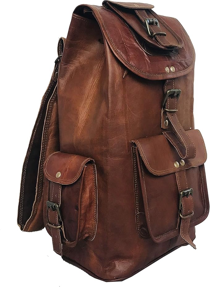 16'' Genuine Leather Vintage Handmade Casual Messenger Laptop Backpack Travel Rucksack Bag