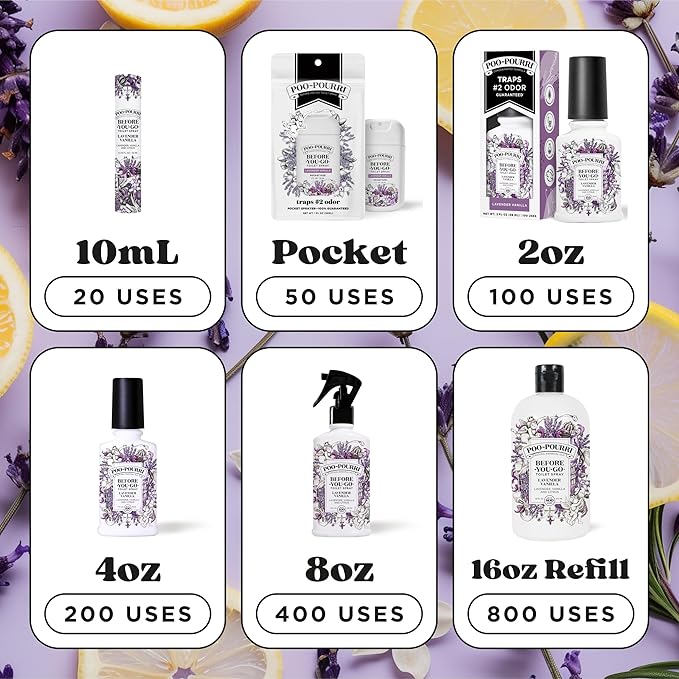 Poo-Pourri Before-You-Go Toilet Spray Refill, Lavender Vanilla,16 Fl Oz, Up to 800 Uses, Bathroom Odor Deodorizer with Essential Oils for Home or Work, Lavender, Vanilla and Citrus Scent