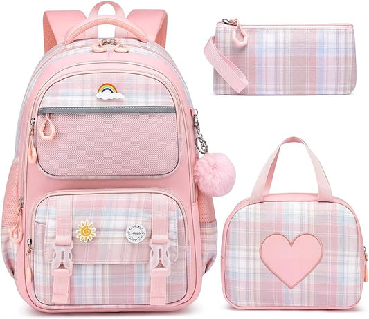 MOMUVO Girls Backpack with Lunch Box, Backpack and Lunch Box Set, Backpacks for Teen Girls Kindergarten Elementary Preschool Middle