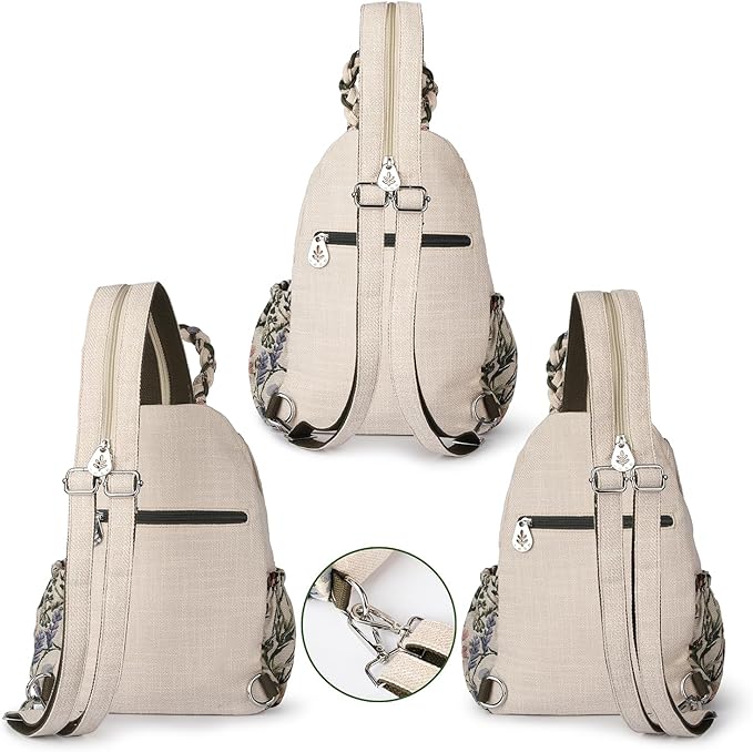 Ladys Convertible Sling Bag, Hand Craft Artisan Purse, Beautiful Grape Flower Canvas Premium Casual Day Mini Backpack for women