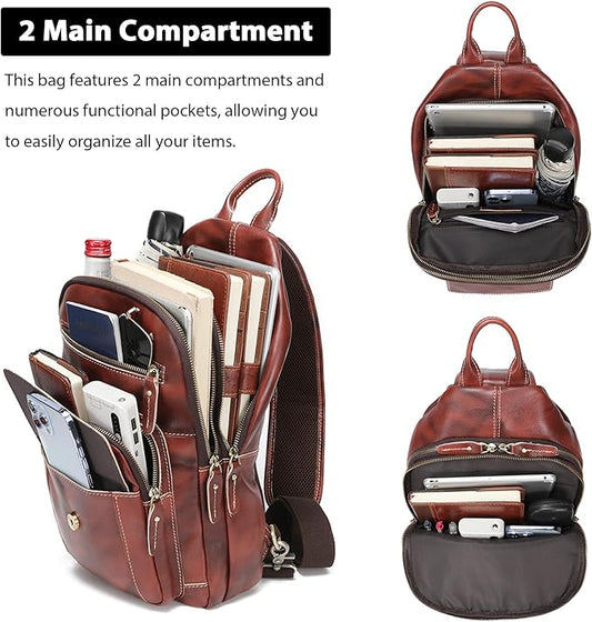 LANNSYNE Full Grain Leather Casual Sling Bag For Men Hiking/Travel/Business Crossbody Chest Bag Fits 12.9" iPad