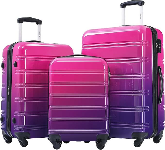Merax Luggage Sets 3 Piece, Hardside Expandable Suitcase Set with Spinner Wheels, Lightweight Gradient Color Luggage 20+24+28 IN, Purple and Pink