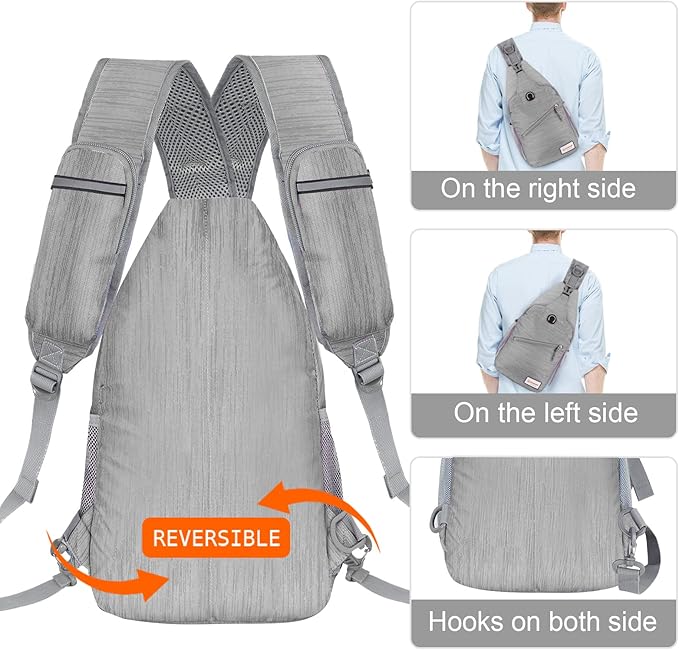 ZOMAKE Sling Bag,Small Crossbody Sling Backpack,Water Resistant Shoulder Daypack for Travel,Anti Thief Chest Bag for Hiking(Grey(Stripe))