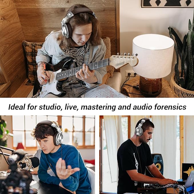 OneOdio A70 Bluetooth Over Ear Headphones, Wireless Headphones w/ 72H Playtime, Hi-Res, 3.5mm/6.35mm Wired Audio Jack for Studio Monitor & Mixing DJ E-Guitar AMP, Computer Laptop PC Tablet - Silver