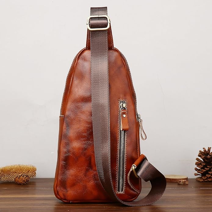 Genuine Leather Sling Bag for Men Women Backpack Chest Shoulder Satchel Crossbody Bags Casual Outdoor Daypack