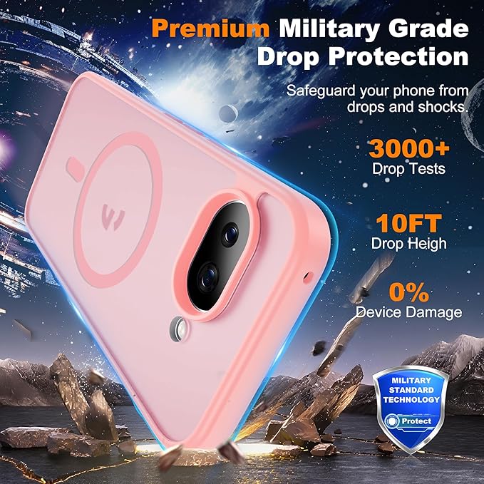 Compatible with Google Pixel 9A Case with Magnetic [Compatible with Mag-Safe][Military Grade Drop Protection] Slim Translucent Matte Phone Case with Anti-Fingerprint Tech, Pink