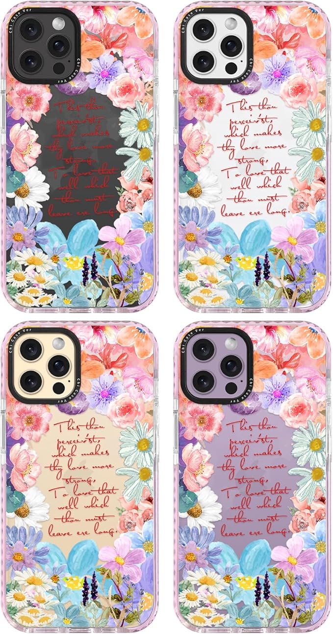 for iPhone 14 Pro Case, Romantic Floral Pattern with Poetic Quote, Military-Grade Drop Protection, Cute Soft Slim TPU Protective Cover with Camera Protection for Women & Girls
