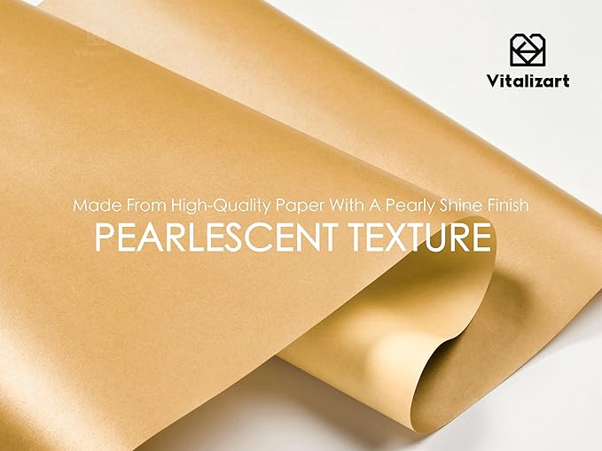 Vitalizart Gold Wrapping Paper Set 17" Pearly-Lustre With Silk Like Satin Ribbon & Gift Tags Recyclable Eco-Friendly Christmas Gift Wrapping Birthday Baby Shower Wedding Handmade Crafts 197"(16.4 Ft)