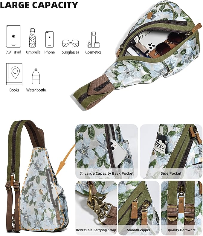KL928 Canvas Sling Bag - Small Crossbody Backpack Shoulder Casual Daypack Rucksack for Men Women(Large Version)