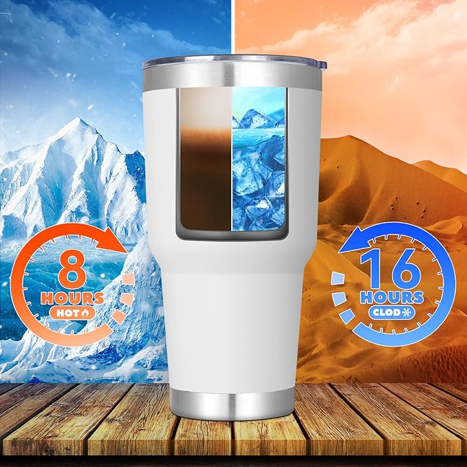 DOMICARE 30 oz Tumbler with Lid and Straw, Stainless Steel Tumblers Bulk, Insulated Vacuum Double Wall Travel Coffee Mug, Durable Powder Coated Tumbler Cups (White, 12)