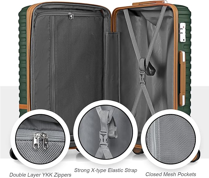 Joyway Luggage Set 3 Piece Suitcase Sets with Spinner Wheel,Lightweight Hardside Expandable Travel Laggage with TSA Lock (20/24/28 Green brown NEW, TR008
