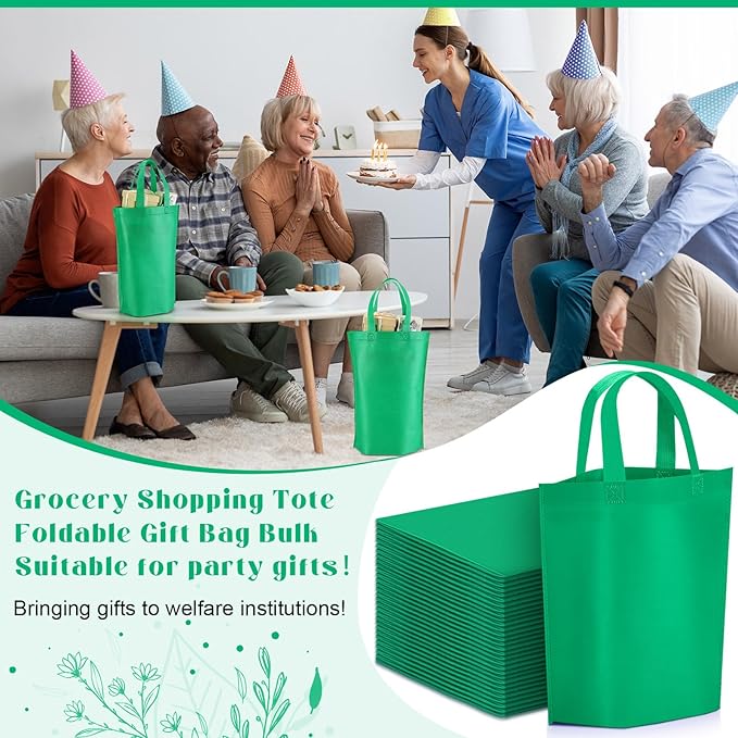 Windyun Reusable Grocery Bags Large Non Woven Shopping Bags with Handle Foldable Portable Tote Carryall Bulk 11.8x6x13.8 Inch