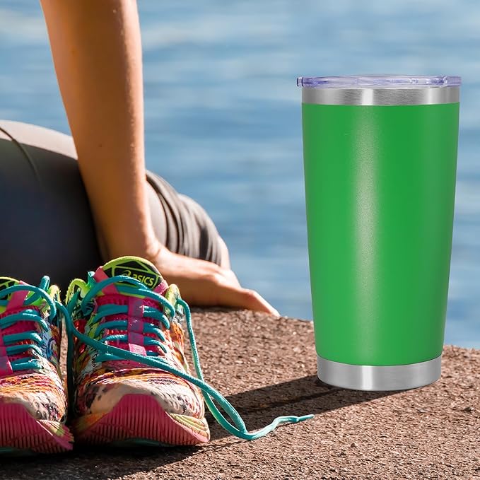 20 oz Tumbler Coffee Tavel Tumblers Bulk with Lid Stainless Steel Double Wall Vacuum Insulated Mug Powder Coated Cups fit Car Cupholder for Hot and Cold - Green, 12Pack