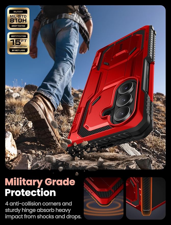 i-Blason Armorbox for Samsung Galaxy Z Fold 7 Case with Stand [Tempered Glass Screen Protector] [Hinge Protection] Full-Body Heavy Duty Rugged Shockproof Protective Case for Z Fold 7 (Red)