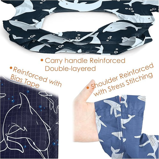 BeeGreen Dolphin Reusable Shopping Bags 6 Pack - Heavy Duty Washable and Foldable Polyester Shopping Bag for Women, Reusable Gift Grocery Totes Market Tote Bag with Handles for Travel Holiday