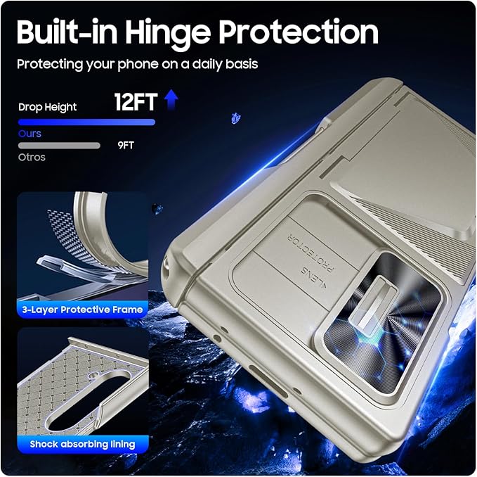 for Samsung Galaxy Z Fold 6 Case with Card Holder RFID Blocking & S Pen Holder & Slide Camera Cover & Hinge Protection & Full-Body Rugged Shockproof Wallet Case for Galaxy Z fold 6,Titanium Gold