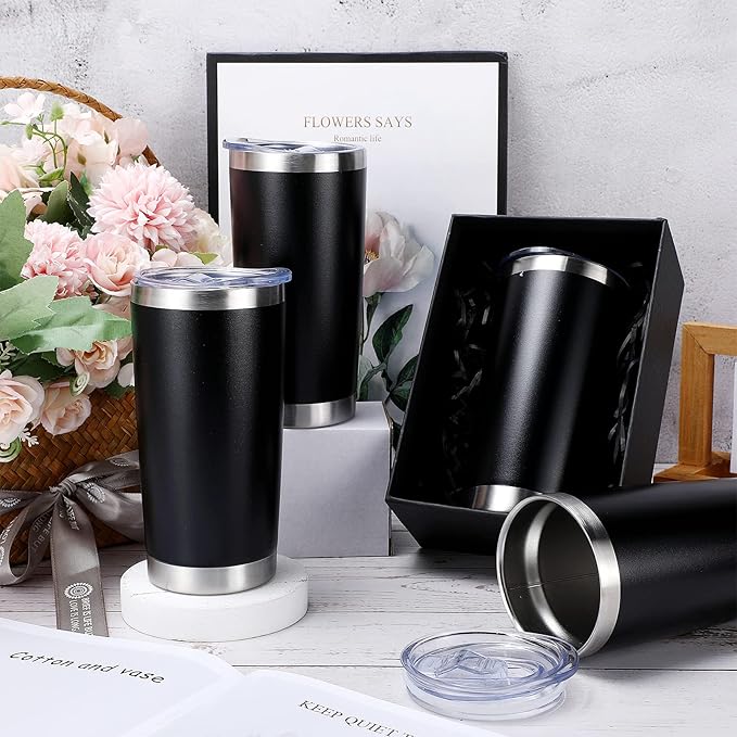Sieral 36 Packs Stainless Steel Tumbler Bulk with Lid Vacuum Double Wall Insulated Travel Coffee Mug Powder Coated Tumbler Cup for Graduation Wedding Christmas Birthday Party(Black, 16 oz)