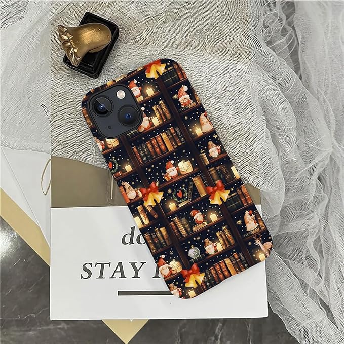 DAIZAG Case Compatible with for iPhone 14 Plus,Christmas Santa Claus Bookshelf Bells Phone Case for iPhone 14 Plus for Girl Women Boy Men