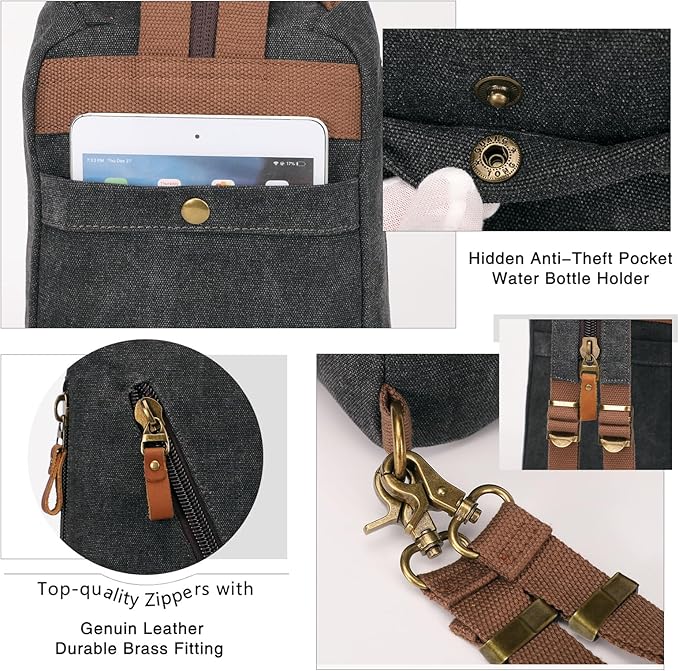 KL928 Canvas Sling Bag Crossbody Bags Small Backpack Pack Travel Purse Convertible Purses for Women Men