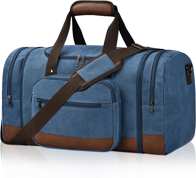 Litvyak Duffle Bag for Travel, 50L Canvas Travel Duffel Bags Overnight Weekend Gym Carry On Luggage Bag for Men & Women(Blue)