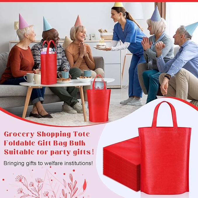 Windyun Reusable Grocery Bags Large Non Woven Shopping Bags with Handle Foldable Portable Tote Carryall Bulk 11.8x6x13.8 Inch