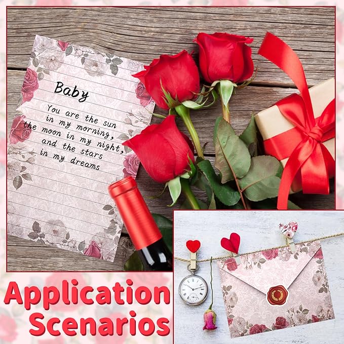 160 Pcs Stationery Paper Set Including 50 Matching Envelopes 50 One Sided Stationery Writing Papers 60 Round Dot Sticker for School Office Supplies,10 Design, 5.5 x 8.25 Inch(Vintage Floral)