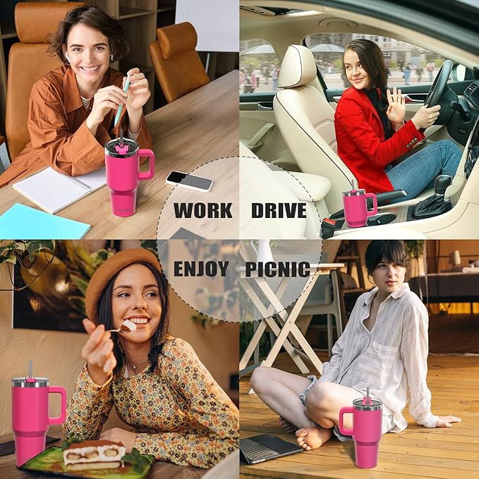 20 oz Tumbler with Handle,Tumbler with Lid and Straw,Double Wall Insulated Cup Stainless Steel Travel Mug(Cold for 34 Hours),Water Bottle for Iced Tea,Coffee,Cold Beverages(Gloss Pink)