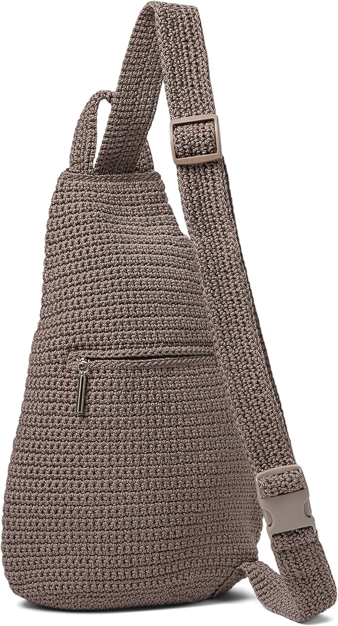 The Sak Geo Sling Backpack in Crochet, Single Sling Shoulder Strap, Mushroom