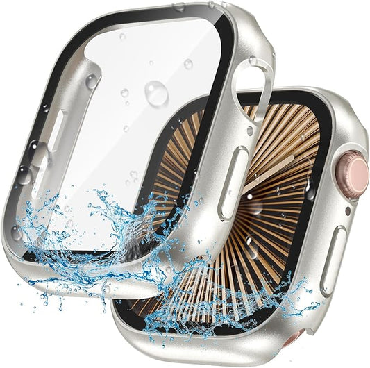 2 in 1 Waterproof Case for Apple Watch Screen Protector SE SE 2 SE 3(2025) Series 4 5 6 40mm Built-in Tempered Glass [Overal Protective] Ultra-Thin PC Bumper Cover Compatible iWatch