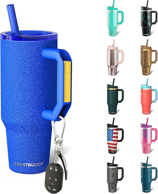 Frost Buddy Thicc Buddy - 30 oz Stainless Steel Vacuum Insulated Tumbler with Lid and Straw for Water - Travel Mug Cupholder Friendly - Gifts for Women Men Him Her (Royal Glitz)