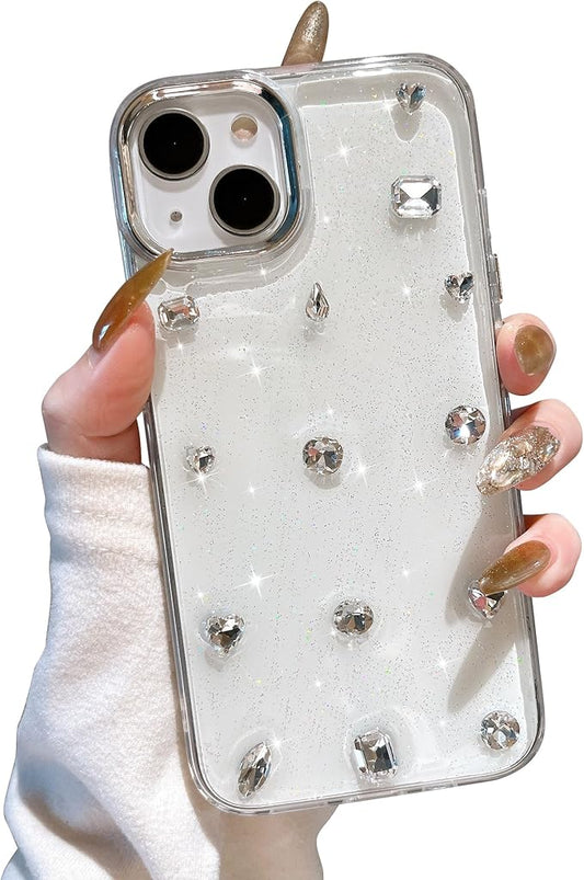 EYZUTAK Case for iPhone 13/iPhone 14, Bling Glitter 3D Diamond Phone Case Cute Sparkly Crystal Clear Aesthetic Design Case Slim Soft Durable TPU Transparent Protective Cover for Women Girls - Crystal