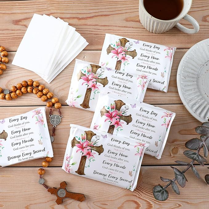 PerKoop 100 Packs Travel Size Tissues Disposable Pocket Facial Tissues Bulk for Travel Wedding Guest School Wallet Purse Home Supplies, 1000 Sheets 3 Ply(White Bible Cross)