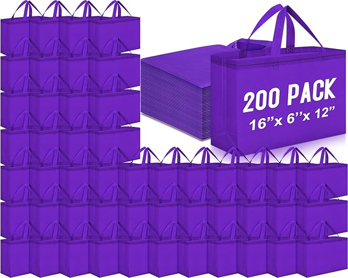 Windyun Reusable Grocery Bags Large Non Woven Shopping Bags with Handles Foldable Portable Tote Bulk, 16x6x12 Inch