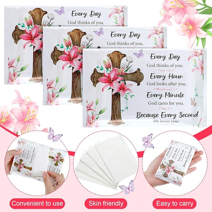 PerKoop 100 Packs Travel Size Tissues Disposable Pocket Facial Tissues Bulk for Travel Wedding Guest School Wallet Purse Home Supplies, 1000 Sheets 3 Ply(White Bible Cross)