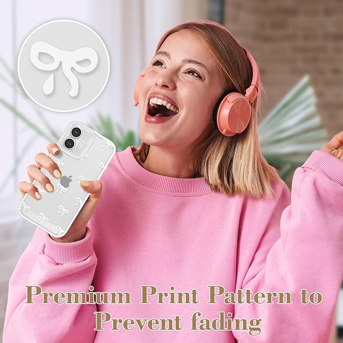 EYZUTAK Case for iPhone 17, Clear Cute Ribbon Bowknot Pattern Aesthetic Transparent Phone Case Raised Camera Protection Stylish Slim Soft Durable TPU Protective Cover for Women Girls - White