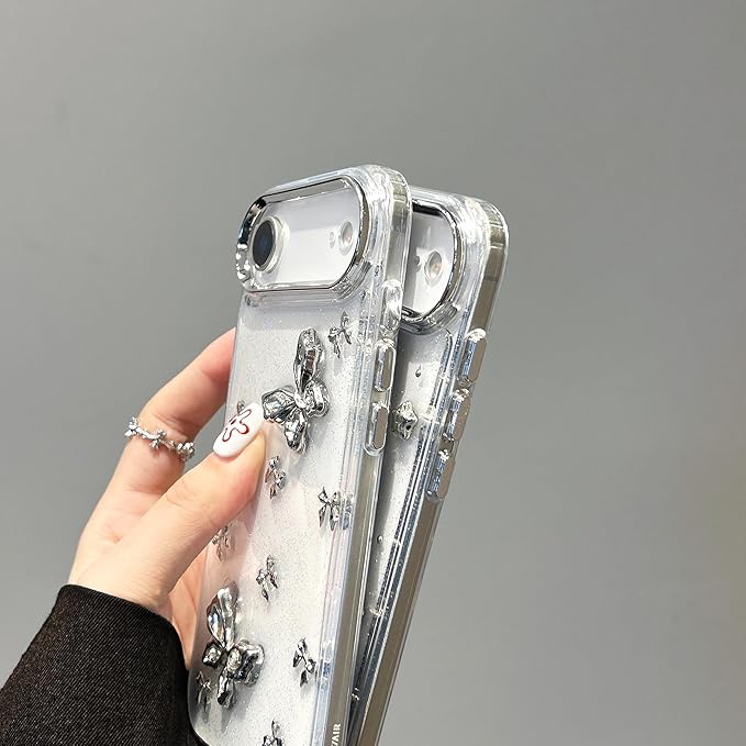 EYZUTAK Case for iPhone Air, Bling Glitter 3D Butterflies Bowknot Phone Case Cute Crystal Clear Bow Aesthetic Cover Slim Soft Durable TPU Transparent Protective Cover for Women Girls - Butterfly