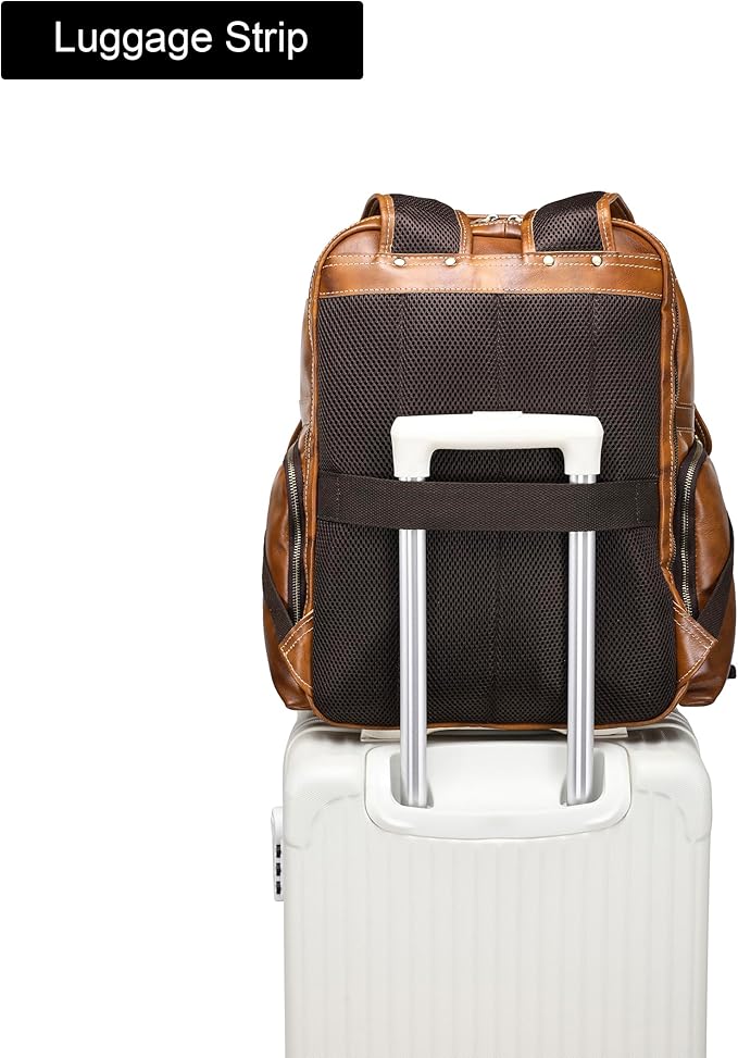 Vintage Full Grain Leather Backpack For Men, 17.3'' Laptop Bag Causal Rucksack Shoulder Bag Overnight For Business/Travel/Camping