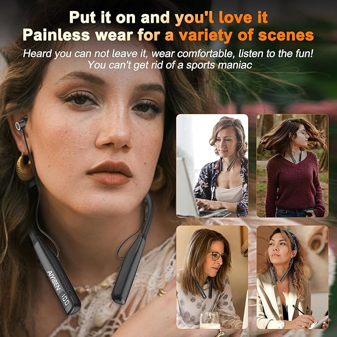 Neckband Bluetooth Headphone with LED Power, Neckband Headphones 100 Hours Playtime, in-Ear Bluetooth Headphone with Microphone for Running and Exercising in The Gym (Y10)