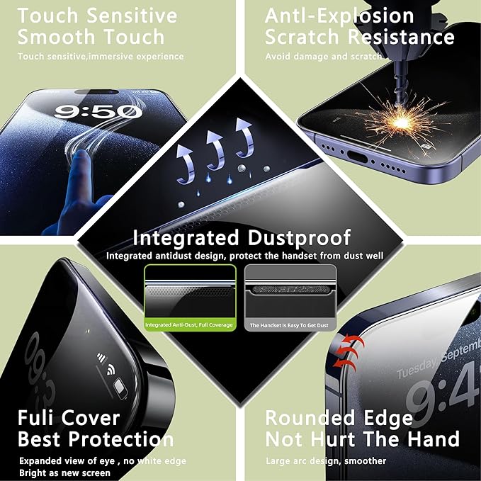 2 Pack Anti-Spy Privacy Screen Protector for iPhone Air (6.5-Inch),9H Tempered Glass,Full Coverage,Anti-Fingerprint,Auto Dust Removal,Bubble-Free,Easy Installation