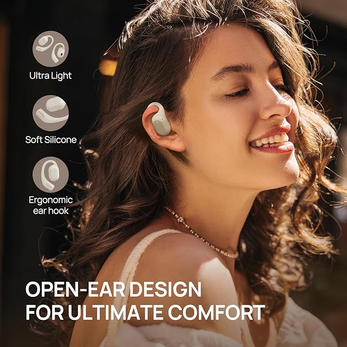 Open Ear Earbuds,Wireless Headphones with Earhooks,Earphones Wireless Bluetooth Air Conduction,Ultra-Comfort,Clear Calls,30H Playtime,IP54 Waterproof