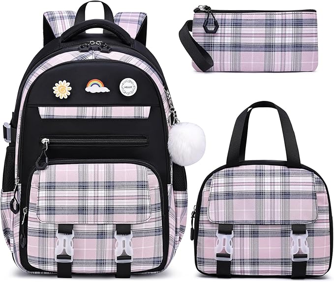 MOMUVO Backpack for Girls with Lunchbox, Kids Backpack with Lunch Box, Bookbag for Girls Kindergarten Elementary Preschool Middle School