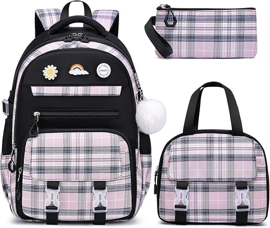 MOMUVO Backpack for Girls with Lunchbox, Kids Backpack with Lunch Box, Bookbag for Girls Kindergarten Elementary Preschool Middle School