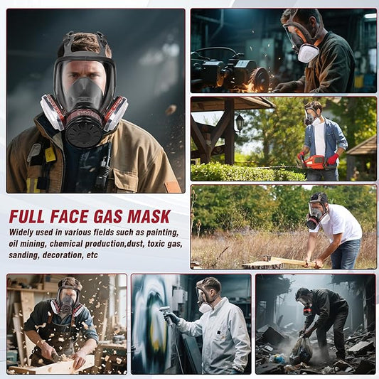 Gas Masks Survival Nuclear and Chemical - Full Face Gas Mask with 40mm Activated Carbon Filter, 6001 Filters, Earplug, and Gloves - Respirator Mask for Gases, Chemicals, Organic Vapors, Dust, Paint