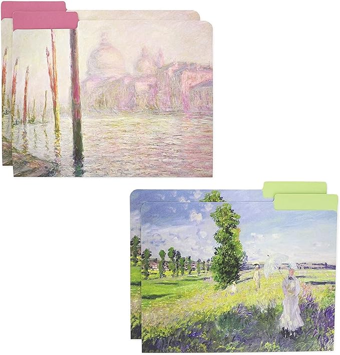 The Gifted Stationery File Folder - Letter Size, 12 Pack, Monet Design, 1/3 Cut Tabs - Decorative File Folders for Office & School Supplies