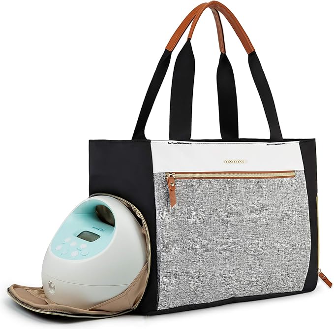 mommore Breast Pump Bag Diaper Tote Bag with 15 Inch Laptop Sleeve Fit Most Breast Pumps Like Medela, Spectra S1,S2, Evenflo