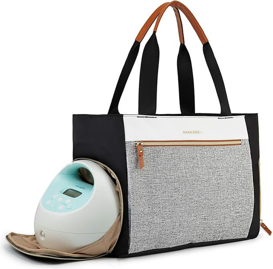 mommore Breast Pump Bag Diaper Tote Bag with 15 Inch Laptop Sleeve Fit Most Breast Pumps Like Medela, Spectra S1,S2, Evenflo