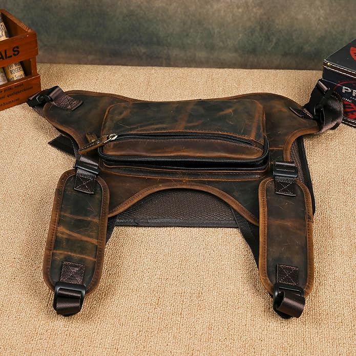 Thick Crazy horse Leather Triangle Crossbody Sling Chest Bag Travel One Shoulder Bag Daypack For Men Male 3028