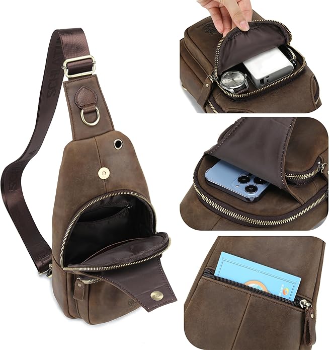 LUKZIJAES Genuine Leather Sling Bag for Men