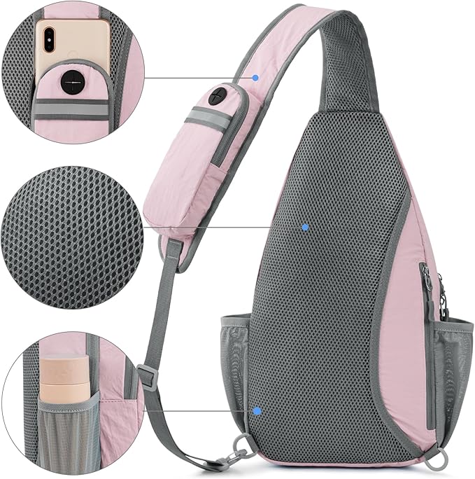 G4Free Sling Bag RFID Blocking Sling Backpack Crossbody Chest Bag Daypack for Hiking Travel (Pink)